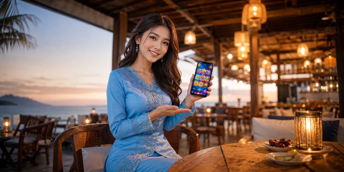 Female player in baju kurung accessing a Malaysian mobile casino on a smartphone